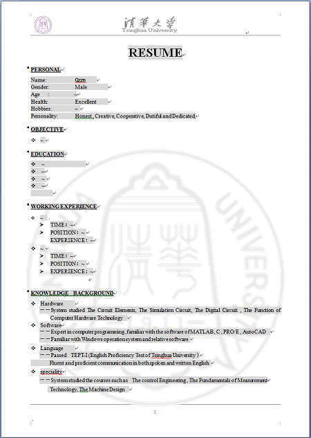 英文简历模板word版图片